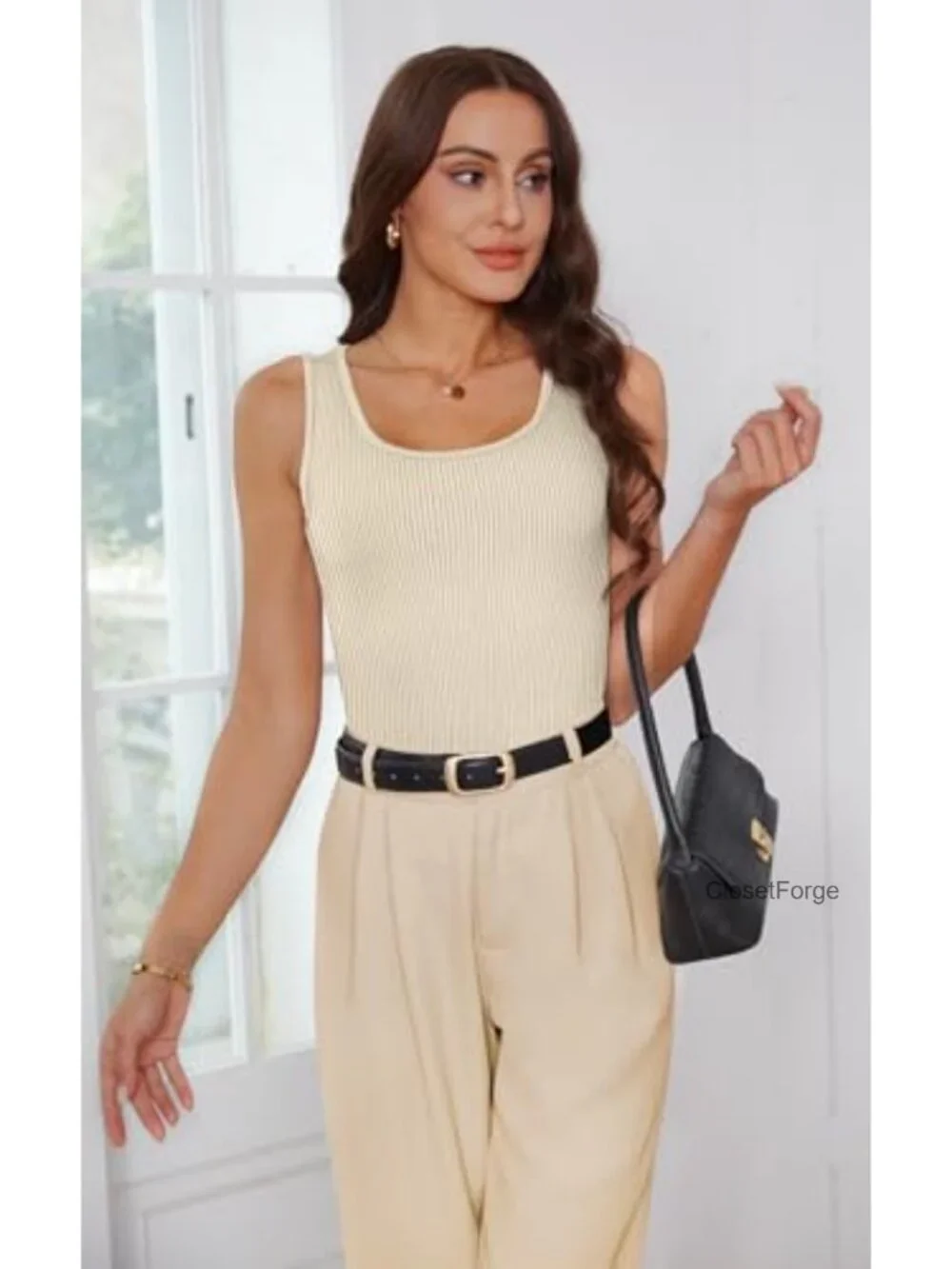 Women's Ribbed Tank Top Scoop Neck Slim Fit Sleeveless Casual Knit Shirt